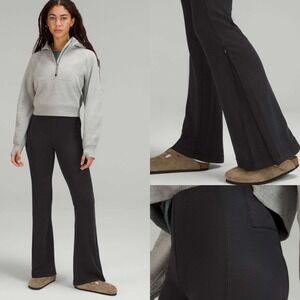 Lululemon Brushed Softstreme Ribbed Zip Flared Pants Black Womens Size 4 LW5EUBS